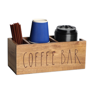 Organisateur de station à café en bois d'acacia à prix abordable pour tasses, couvercles, agitateurs, dosettes et gobelets jetables, du Vietnam - Product Image 1