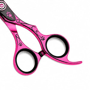 Ciseaux de coiffure professionnels roses en acier inoxydable à lame tranchante pour droitiers, motif patte d'animal, manche en plastique - Product Image 5