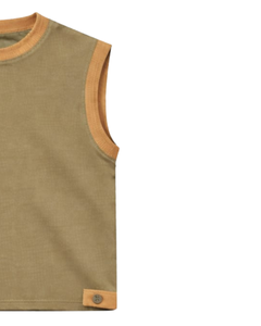 Conjunto de Top sin Mangas y Pantalones Cortos en Color Caqui y Naranja con Contraste para Hombre, Atuendo Casual de Verano, Cintura con Cordón Ajustable, Mezcla de Algodón Transpirable, Ajuste Cómodo - Product Image 2