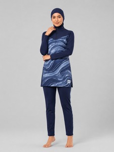 Ensemble burkini modeste de haute qualité pour femme, vêtements de plage de luxe, marque privée, bikini 2 pièces à coupe haute, imprimé sur le devant - Product Image 1