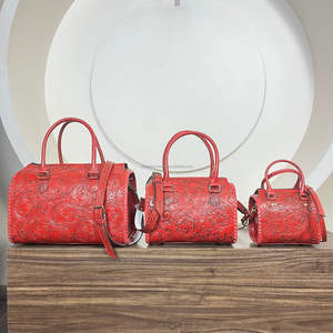 Bolso Grande de Cuero Repujado a Mano Estilo Vaquero Rojo, Bolso de Hombro de Lujo para Mujer, Bolso de Viaje, Bolso de Diseño - Product Image 5
