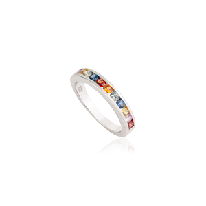 Bague demi-éternité en argent sterling 925 avec saphirs multicolores sertis en canal, design minimaliste, unisexe, pour un usage quotidien - Product Image 3