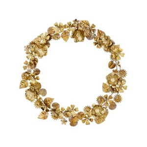 Elegante Corona de Metal Dorada con Acentos de Perlas, Corona Botánica Rústica de Latón, Adorno Decorativo para Pared - Product Image 2