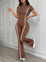 Combinaison de yoga Pilates pour femmes, écologique, séchage rapide, motif à carreaux, manches courtes, longueur intégrale, spandex/nylon, sport décontracté, mode