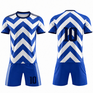 Tenue de football sublimée, logo personnalisé de qualité supérieure, motif chevron, ensemble uniforme de football, bleu vif et blanc - Product Image 5