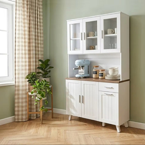 Meuble de cuisine moderne Essence K409ZV avec panneaux de particules et MDF, plateau de table, tiroir, étagère de boulanger, support pour micro-ondes, chêne blanc, noyer - Product Image 1