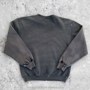 เสื้อสเวตเชิ้ตคอกลมโอเวอร์ไซส์สำหรับผู้ชาย สีพื้น ผ้าถักแบบวอช แขนยาวทรงปกติ สไตล์ฤดูใบไม้ร่วง ผ้าฝ้าย 100% คุณภาพสูง - Product Image 2