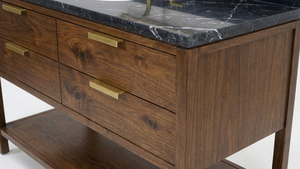 Meuble-lavabo de salle de bain moderne et luxueux en bois, avec vasque en pierre, finition foncée, rectangulaire, sur pied, 32-34, mobilier contemporain - Product Image 3