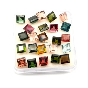 Pierres précieuses naturelles multi-tourmalines, taille carrée, facettées, calibrées, 7 mm, pour la fabrication de bijoux, vente en gros, fournitures en vrac - Product Image 5
