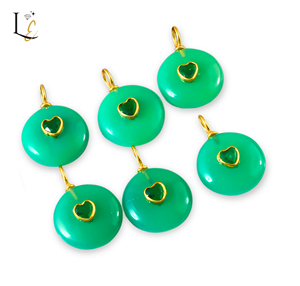 Pendentif en Chrysoprase Naturelle Ronde avec Incrustation de Zircon, Bijou en Argent Sterling 925, Breloques, Prix de Gros, Approvisionnement en Gros - Product Image 5