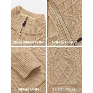 2025 hommes Slim Fit câble tricoté pull avec poches fermeture éclair complète col montant bouton décoration évider ODM approvisionnement - Product Image 6