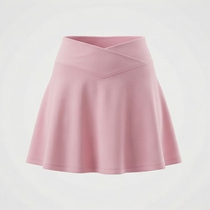Women High Waist A-Line Mini <b>Wrap</b> Skirt Solid <b>Pink</b> Breathable Spandex Polyester Casual Style All Seasons - Product Image 1