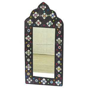 Miroir mural rectangulaire en perles de pierre rose, attrayant, pour la décoration artistique des murs de la maison - Product Image 2