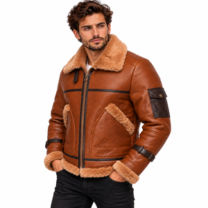 Chaqueta Bomber de Cuero Genuino Vintage para Hombre, Forro de Piel Grueso, Cuello Abatible, Cierre de Cremallera, Abrigo de Invierno - Product Image 6