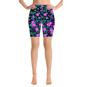 Floral Printed High Waist Biker Shorts Women's Casual Stretch Knitted Leggings With <b>Elastic</b> Waist And Breathable Fabric - Product Image 2