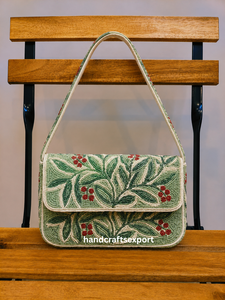 Sac à bandoulière floral perlé fait main avec fermeture magnétique |   Écologique et léger |   Conception de logo personnalisée disponible | - Product Image 1