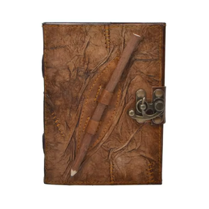 Cuaderno de Tapa Dura de Cuero Genuino Hecho a Mano con Diseño Antiguo Vintage, con Porta Lápices, Personalizable, para Regalo - Product Image 6