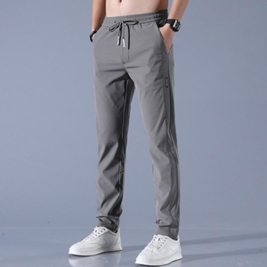 Pantalon de jogging décontracté pour homme en toile gris clair, avec fermeture à boutons, taille élastique, coupe ajustée, léger et écologique - Product Image 3