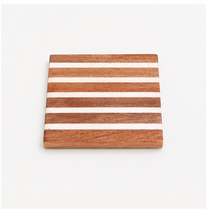 Handcrafted Wood And Resin Striped Coaster <b>Set</b> Eco-Friendly <b>Square</b> Heat-Resistant Drink Mats For Coffee And Tea Table Protection - Product Image 3