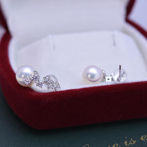 Freshwater 8-9mm White Strong Light Almost Flawless <b>Pearl</b> <b>Earrings</b> with S925 <b>Silver</b> Heart Live Broadcast Supply Crystal Jewelry - Product Image 4