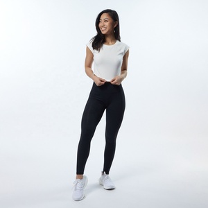 Polyester Summer Women's White Cap <b>Sleeve</b> <b>Crop</b> <b>Top</b> T-Shirt Solid Color O-Neck Quick Dry Sporty Fit Slim Knitted Velocity T-Shirt - Product Image 4