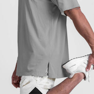 Camiseta de Verano 100% Algodón con Dobladillo Dividido, Diseño Personalizado, para Hombre, Deportiva, Holgada, con Hombros Caídos, Talla Grande - Product Image 3