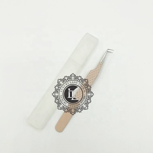 Pince à épiler en acier inoxydable à 90 degrés avec revêtement en poudre de pêche, pointe argentée et diamantée, testée à la main, avec tube d'emballage, logo personnalisé - Product Image 3