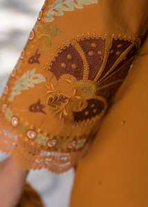 Ensemble Salwar Kameez en coton brodé couleur moutarde pour femme avec dupatta, manches 3/4, longueur genou, tenue de fête traditionnelle style pakistanais - Product Image 2