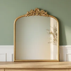 Vintage <b>Gold</b> Arch Wall <b>Mirror</b> with Ornate Floral Crown Decorative <b>Mirror</b> for Living Room Bedroom Hallway and Vanity Decor - Product Image 3