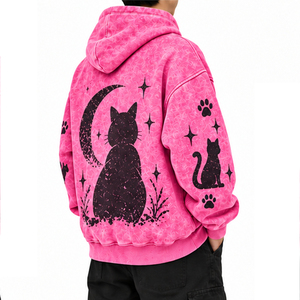 Sweat à capuche ample délavé pour homme, fabrication OEM/ODM, personnalisation de marque, fournisseur de vêtements en gros, poche kangourou, poignets côtelés - Product Image 5