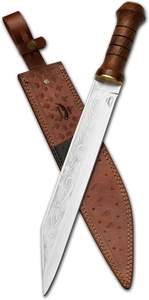 Cuchillo Vikingo Seax Hecho a Mano, Cuchillo de Supervivencia de Acero Inoxidable con Hoja de Punta Caída, Mango de Madera, Funda de Cuero, Estilo Medieval - Product Image 4