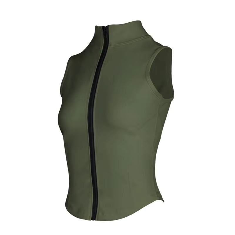 Ladies Slimming Front Zipper Sports Top Yoga Vest Stand-up Collar Gym Fitness Crop Tank Top Breathable