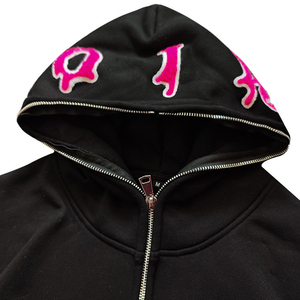 Custom Embroidered Streetwear <b>Black</b> <b>Zipper</b> Face <b>Hoodie</b> 100% Cotton Screen Print 400 Gsm Wholesale Full Zip Hoodies Best Quality - Product Image 2