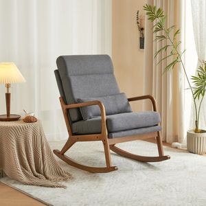 Sedia a dondolo da interno Dark Rocking 100*65*101cm con schienale alto, cuscino lombare, colore legno naturale, braccioli e schienale in legno massello, per soggiorno - Product Image 2