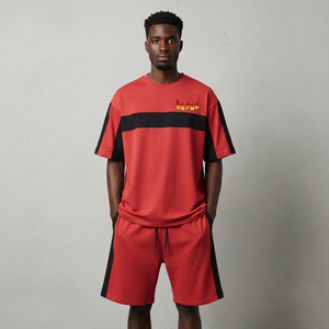 Conjunto de 2 piezas para hombre, camiseta oversize de 2 tonos y pantalones cortos, hombros caídos, 100% algodón, estilo holgado, OEM/ODM personalizado. - Product Image 3