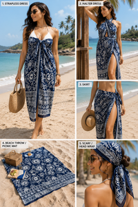Pareo de Algodón Puro con Estampado Índigo Hecho a Mano, Bufanda Ligera para Playa, Cubrebaño de Alta Calidad, Ropa de Resort, Regalos, Envío Rápido - Product Image 5