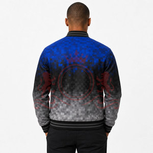 Chaqueta Letterman Moderna Informal en Degradado Azul y Negro, Tejido Ligero, Cuello Acanalado, Cómoda - Product Image 3