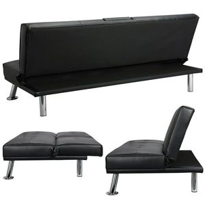 Divano letto moderno Futon in similpelle, con portabicche e cuscini - Product Image 6