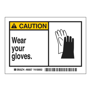 Attention : Portez vos gants. Étiquettes de sécurité adhésives durables pour les laboratoires et les zones chimiques industrielles. - Product Image 2