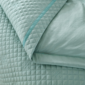 Quilted <b>Hypoallergenic</b> Breathable <b>Bedding</b> Set Teal Color Polyester Filling Machine Wash Four Seasons Use 75D/36F - Product Image 2
