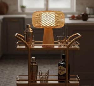 Rattan Woven <b>Table</b> <b>Lamp</b> 28cm Natural Bamboo Shade Wooden <b>Base</b> Boho Home Decor Lighting Supplier - Product Image 2