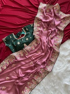 Sari de Seda Fandy con Bordado Dorado Real, Sari de Diseño Lujoso y Brillante, Sari Elegante con Borde Dorado, Sari de Seda Fandy con Borde Real - Product Image 2