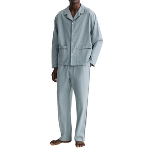 ชุดลำลองผู้ชาย ลายทาง แขนยาว สกรีนโลโก้ได้ ผ้าฝ้าย 100% หนา 160 GSM แห้งเร็ว ซักเครื่องได้ ชุดนอนแบบสวมใส่สบาย - Product Image 4