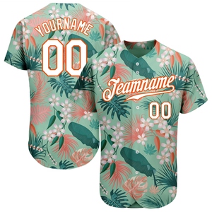 Maillot de baseball authentique OMMIZ INDUSTRY personnalisé, motif feuilles de palmier et fleurs 3D Hawaïennes, bleu sarcelle, blanc et orange, le plus vendu en gros - Product Image 1