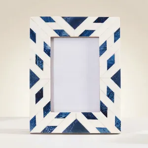 Handmade Eco-Friendly Durable Resin Photo <b>Frame</b> Blue White Geometric Inlay Pattern Vertical Wall <b>Mount</b> <b>Picture</b> <b>Frame</b> - Product Image 3