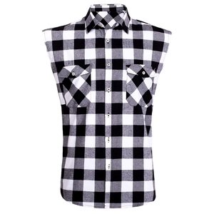 Chemise en flanelle respirante et douce sans manches à carreaux avec boutons pour garçons, taille 6XL, chemise en flanelle pour hommes avec poche poitrine - Product Image 1
