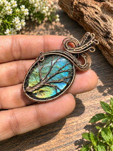 Pendentif Œil Arbre de Vie en Labradorite Naturelle, en Alliage de Cuivre Enroulé, Bijou Bohème Vintage, Charme, Cadeau Unisexe pour Enfants - Product Image 2