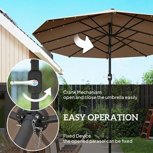 14,4 piedi Ombrellone da Giardino Bifacciale con Luci Solari LED, Ombrellone da Patio Color Kaki con Base Inclusa - Product Image 6
