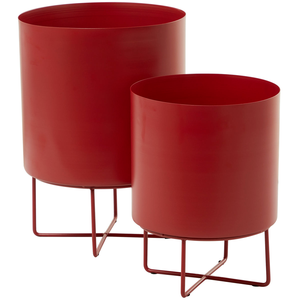 Pots de fleurs en métal rouge avec supports en fer, pots cylindriques modernes, supports décoratifs pour plantes, pour la maison - Product Image 6