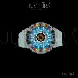 Montre de sport unisexe de luxe multicolore avec moissanite VVS personnalisée, cadran rond antique, bracelet en caoutchouc résistant à l'eau 10 ATM - Product Image 4